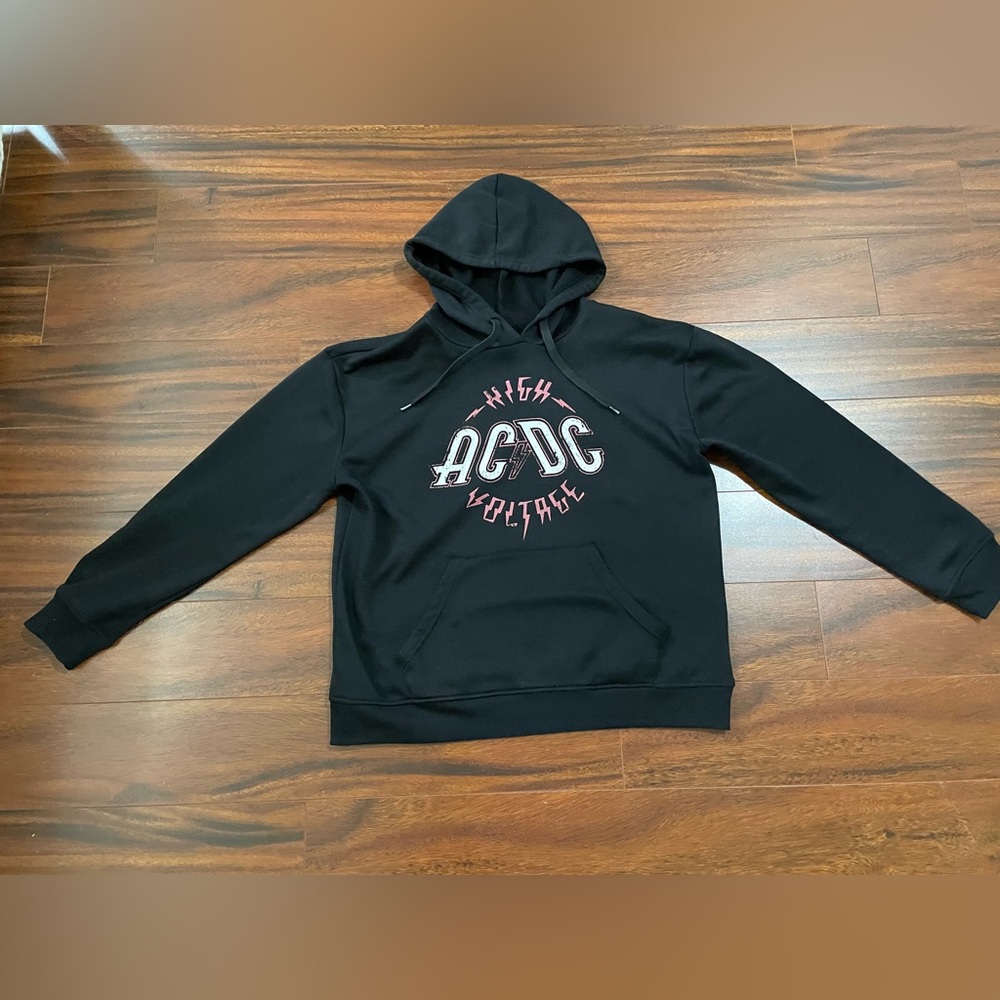 AC/DC Black Zip-Up Style Hoodie with Pink and White Logo